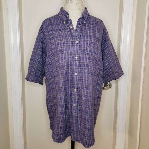 Purple Check Linen Men's shirt - Picture 1 of 9